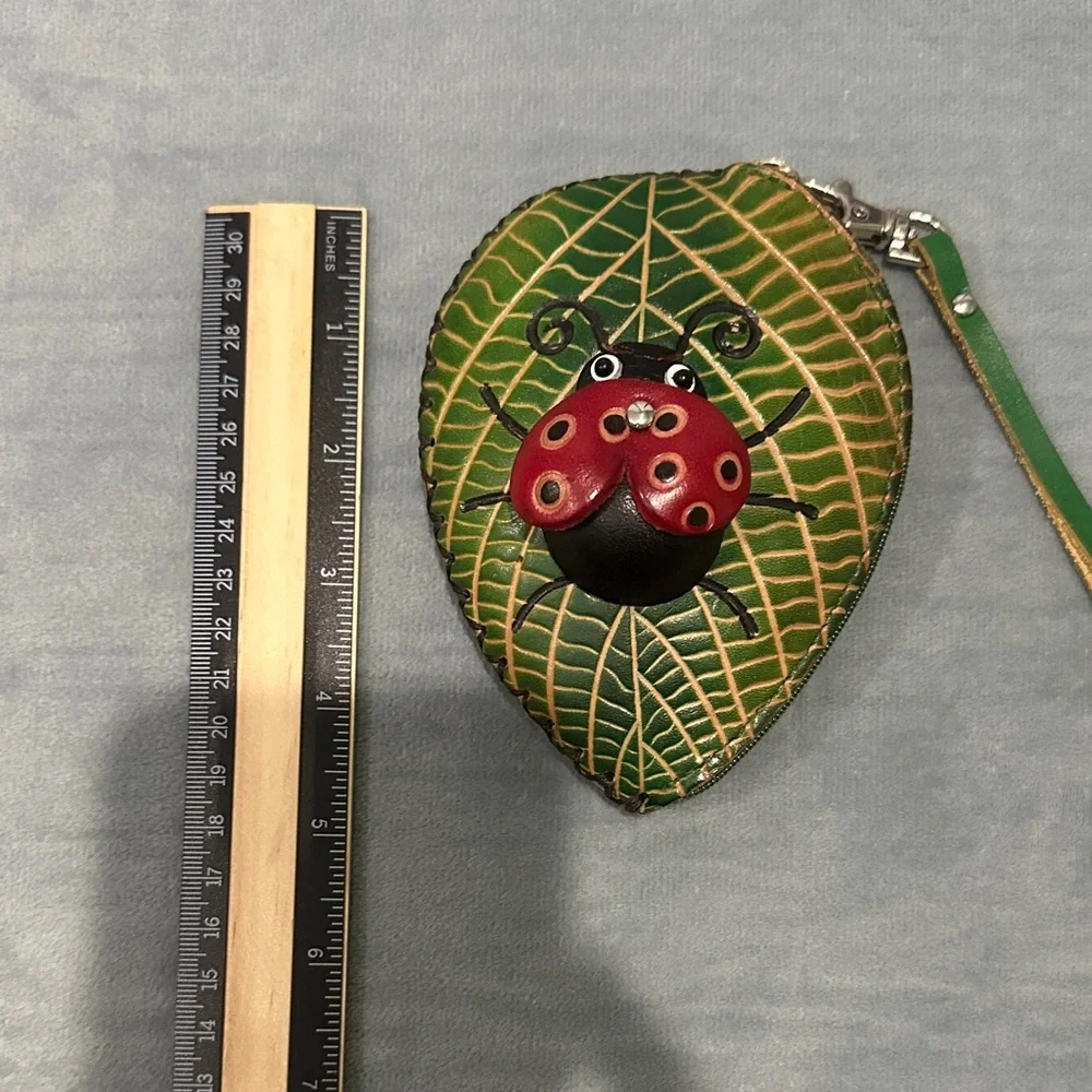 Leaf-Shaped Leather Small Wristlet with 3-D Ladybug NWOT
